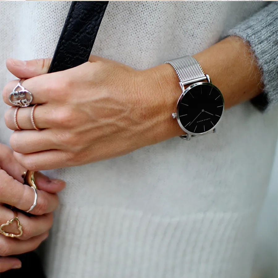 Montres pour femmes, mouvement japonais, chaîne en acier, étanche, légère, de luxe, style minimaliste, ceinture en maille d'acier, montre fine_voghion.com