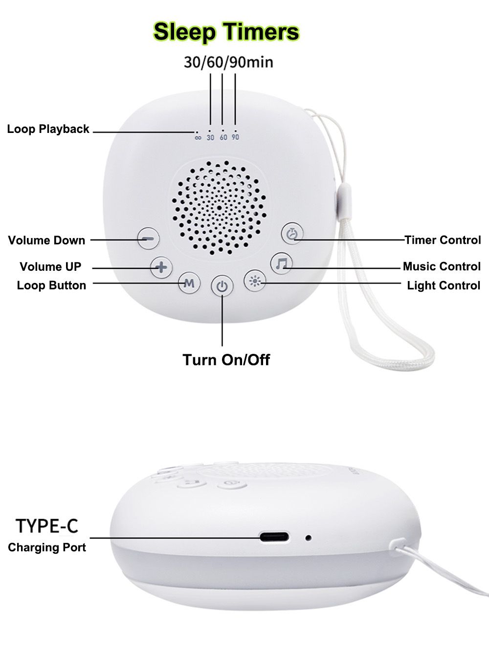 White Noise Machine Baby Soothing Portable White Noise Machine Breathing Night Light_voghion.com