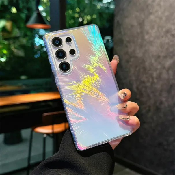 Farbverlauf Feath Magnetische Transparente Handyhülle für Samsung Galaxy S25 Edge S24 Ultra S23 Plus + Rückseite_voghion.com