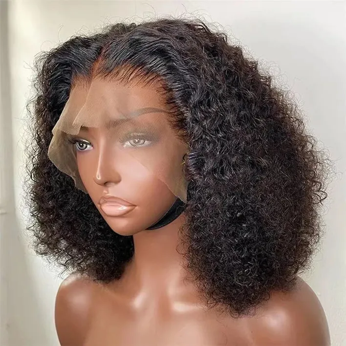 women's wig front lace small roll afro curl bob wig headgear human hair_voghion.com