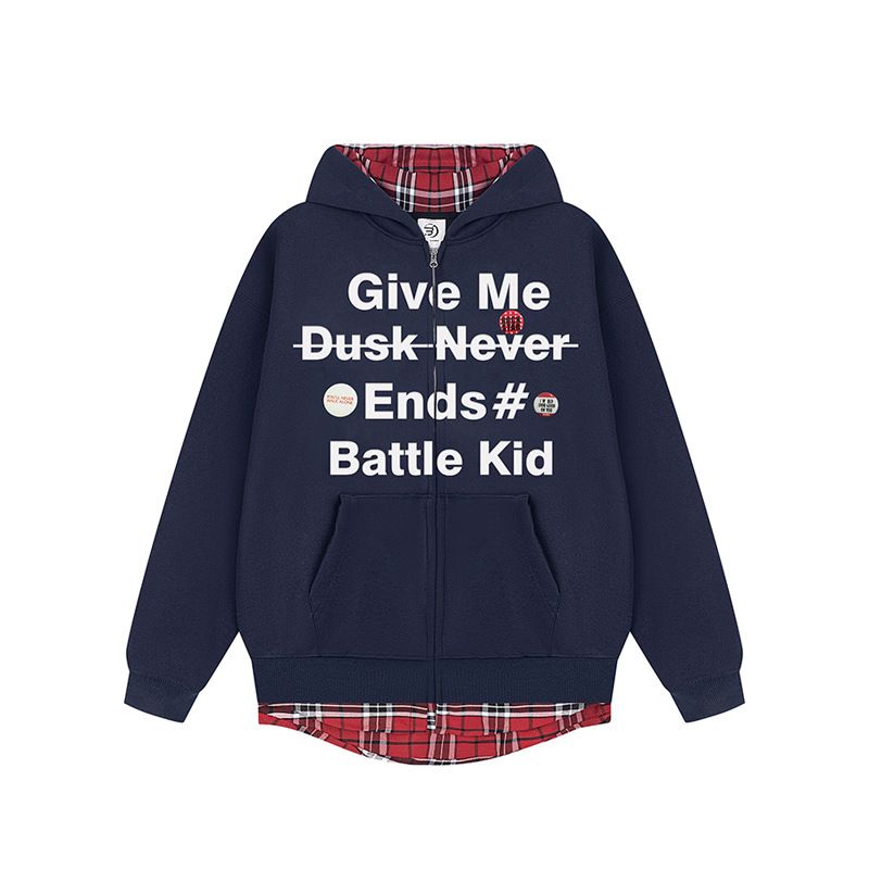 Sudadera unisex con cremallera y panel de rejilla: jersey extragrande estilo vintage americano para pareja con capa desmontable (azul marino/gris)_voghion.com