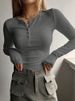 Women's Button Ribbed Slim-fit Knitwear_voghion.com