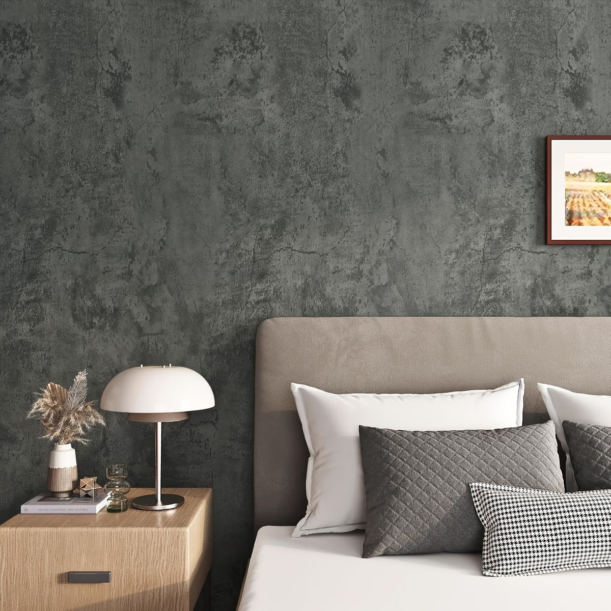 Wasserdichte und feuchtigkeitsbeständige Schlafzimmer-Wohnzimmer-Dunkelgrün-selbstklebende, zementgraue, abnehmbare dekorative Tapete_voghion.com