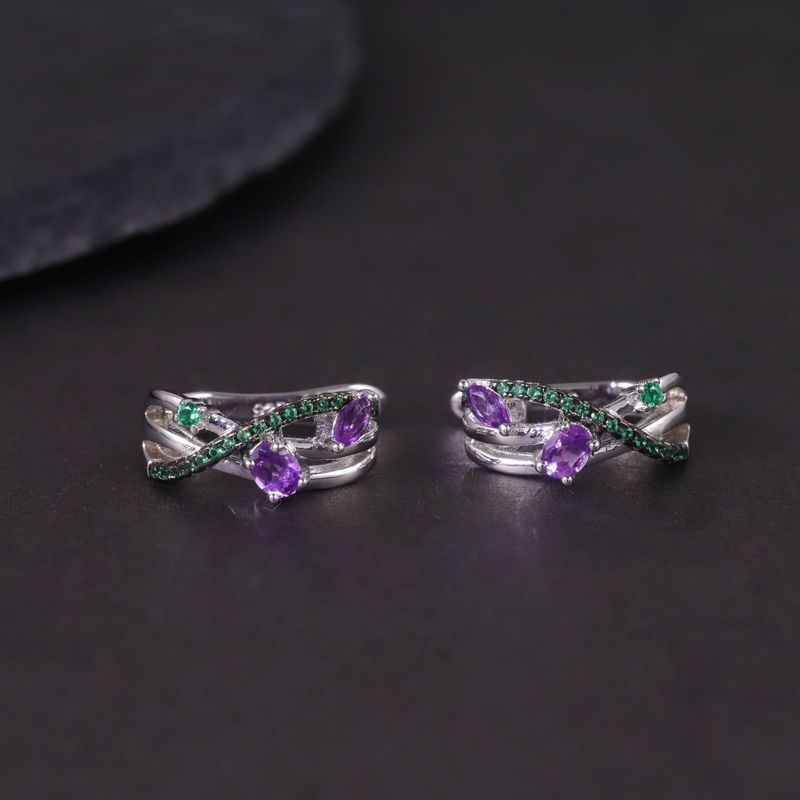 New Design Natural Topaz Earrings S925 Silver Inlaid Garnet Peridot Amethyst Colored Gemstone Earrings_voghion.com