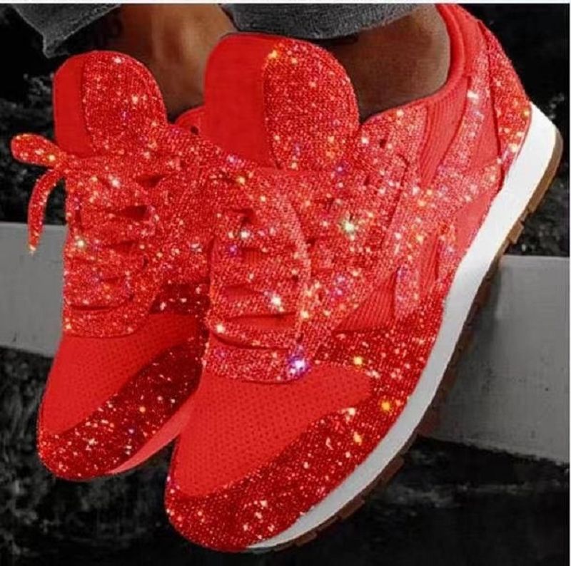 Zapatos deportivos casuales nuevos de otoño para mujer, con punta redonda, cordones y lentejuelas, moda coreana, zapatos de suela gruesa de color caramelo para uso diario_voghion.com