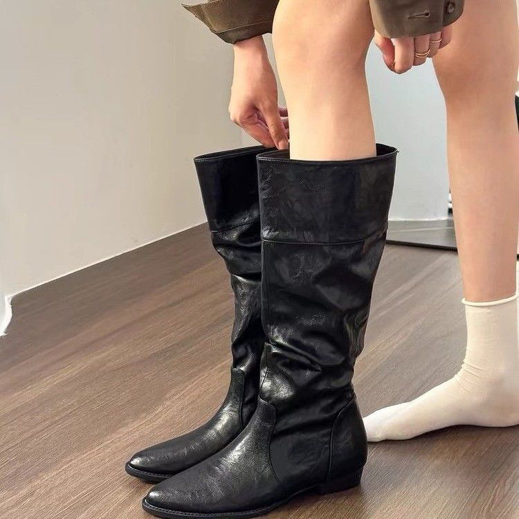 ShoeGlobe Petite Retro Pointed Toe Height-Increasing Long Women's Over-the-Knee High Hot Girl Riding Slim Boots_voghion.com