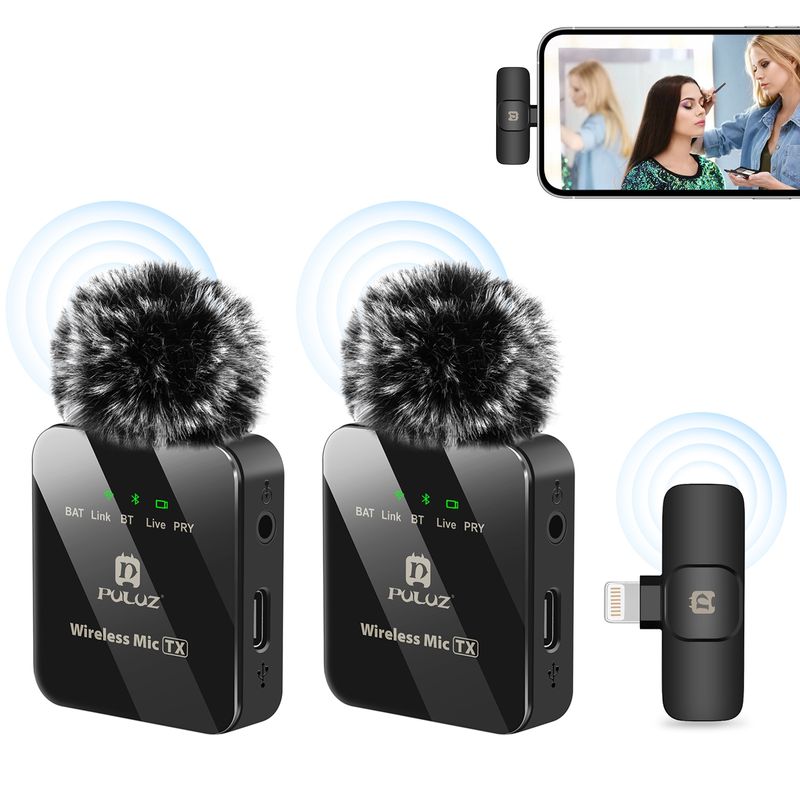 IPhone / IPad için Kablosuz Yaka Mikrofonu, 8 Pinli Alıcı ve Çift Mikrofon (Siyah)_voghion.com
