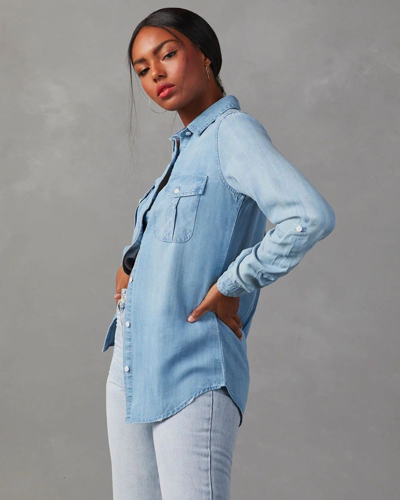 Women's Clothing Denim Shirt Autumn Casual Lapel Single Breasted Women's Long Sleeved Denim_voghion.com