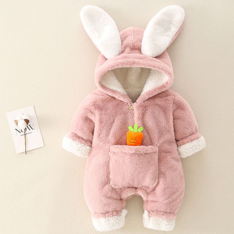 Combinaison bébé lapin avec tenue en velours épais, ensemble mignon pour les sorties d'hiver et les vêtements d'extérieur des bébés filles_voghion.com