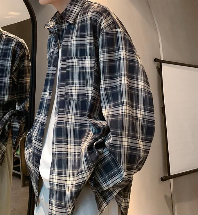Camicia a quadri da uomo primavera e autunno nuova maglia a maniche lunghe cleanfit giacca sottile_voghion.com