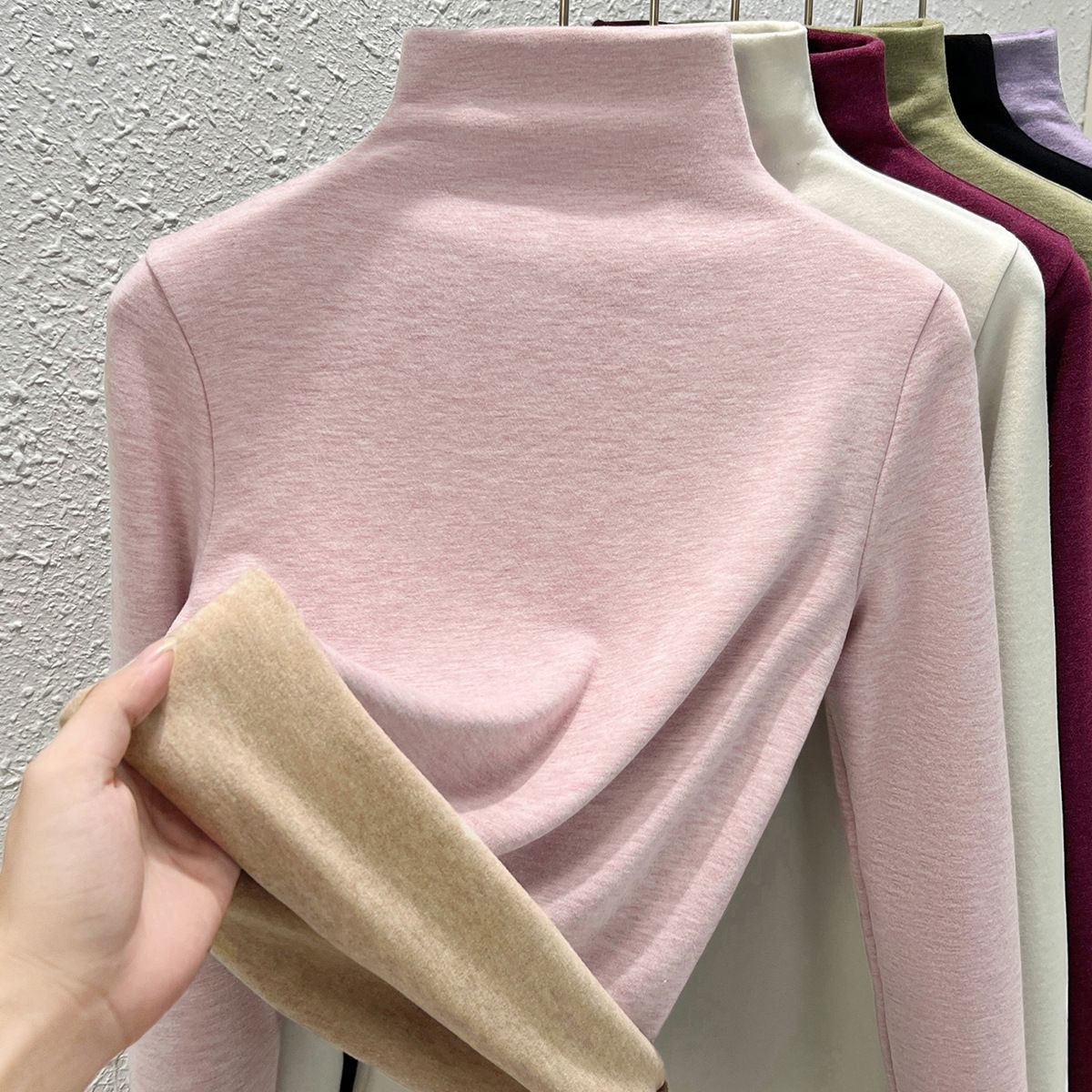 Maglia a collo alto da donna in cashmere e seta, strato termico di base - Maglia a maniche lunghe invernale calda e foderata in morbido pile (opzioni collo alto/medio/montato)_voghion.com