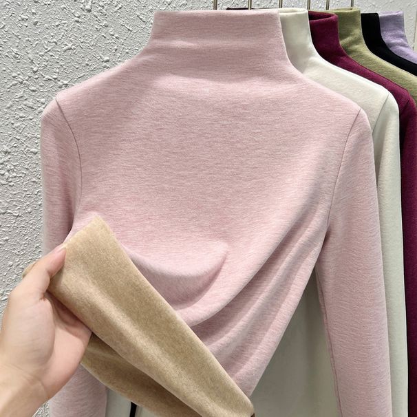 Maglia a collo alto da donna in cashmere e seta, strato termico di base - Maglia a maniche lunghe invernale calda e foderata in morbido pile (opzioni collo alto/medio/montato)_voghion.com