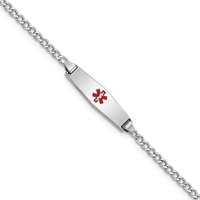 14k WG Medical Semi-Solid Soft Diamond Shape Red Enamel Cuban ID Bracelet_voghion.com