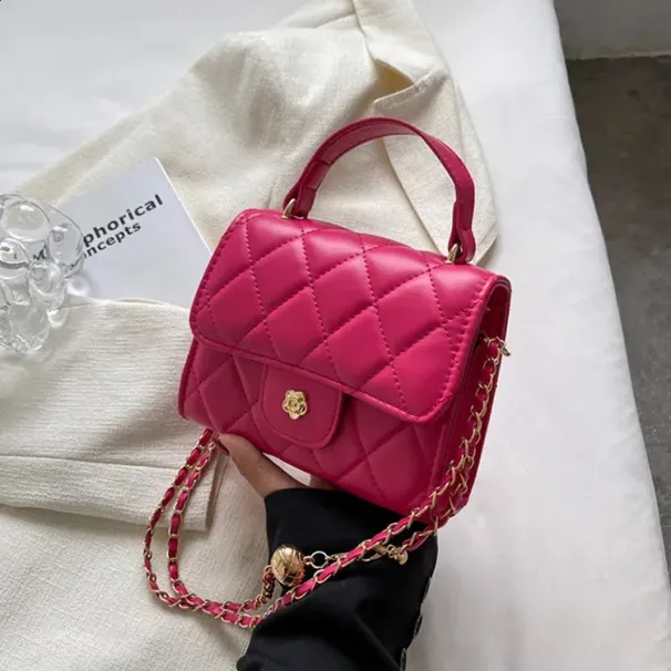 Borsa a tracolla a quadri alla moda, tracolla a catena casual per donna, borse in pelle PU, piccole borse con manico superiore 240830_voghion.com