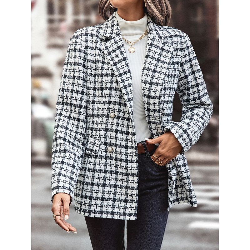 Damenbekleidung, modische, karierte, lockere Freizeitjacke mit Revers_voghion.com