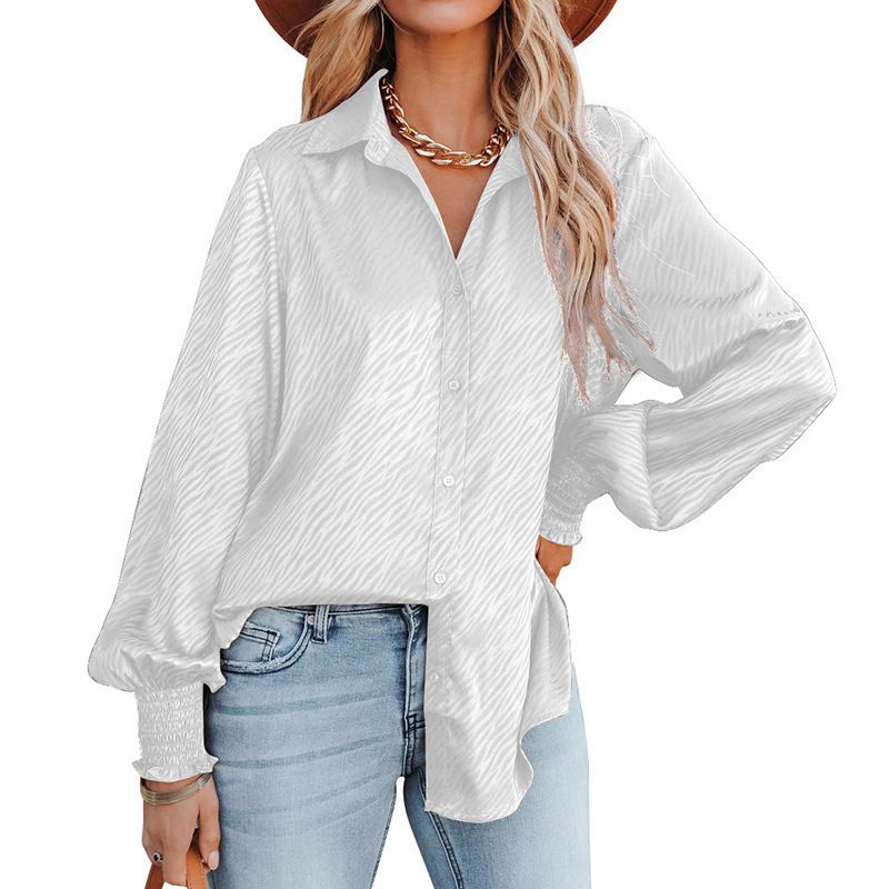 Loses Oberteil mit Zebramuster und Revers, Laternen-Langarmshirt für Damen_voghion.com