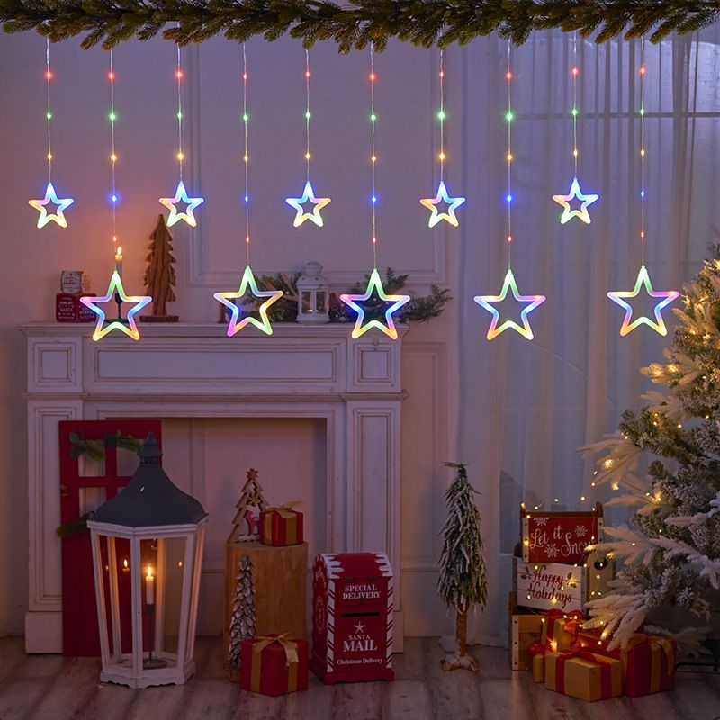 Weihnachts-LED-Lichtervorhang mit Stern- und Monddesign – warmweiße und bunte Optionen für Weihnachtsdekorationen_voghion.com