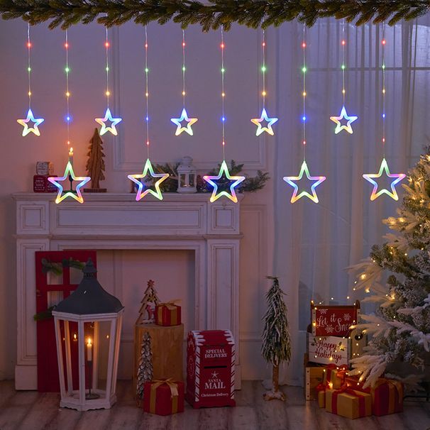 Weihnachts-LED-Lichtervorhang mit Stern- und Monddesign – warmweiße und bunte Optionen für Weihnachtsdekorationen_voghion.com