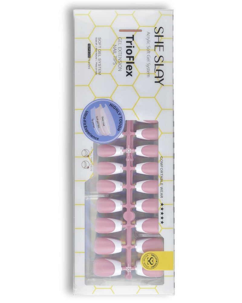 SheSlay Coffin Trio – Flex Gel French Tip Press-On Nails | 150pcs Pre-Colored Nail Extensions_voghion.com