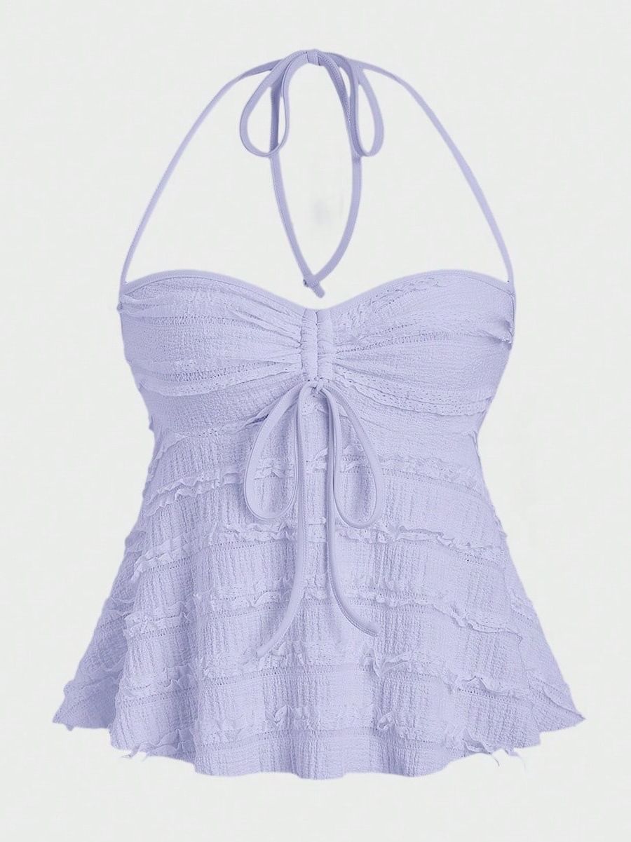 Women's Clothing Irregular Lace Up Halter Neck Vest Suspenders Summer Sexy Hot Girl Knitted Suspenders_voghion.com