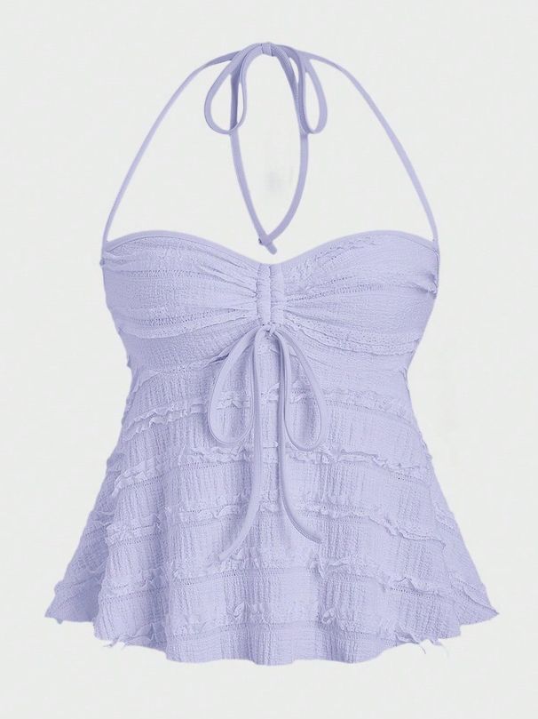 Women's Clothing Irregular Lace Up Halter Neck Vest Suspenders Summer Sexy Hot Girl Knitted Suspenders_voghion.com