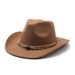 New Crimped Cowboy Hat Western Ethnic Tibetan Style Felt Hat Colored Bead Rope Accessories Knight Hat Tide_voghion.com