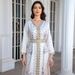 Women's Clothing Muslim V Neck Ladies Robe Belt Lace Print Diamond Beaded Dress_voghion.com