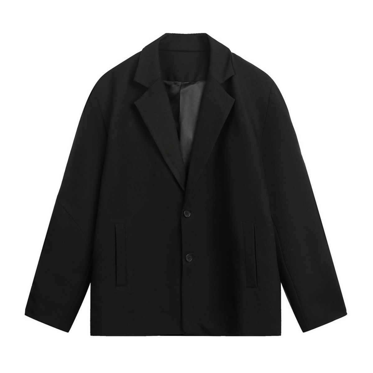 Dekonstruierte Blazerjacke – Übergroßer, unstrukturierter Anzugmantel mit asymmetrischen Einsätzen (Schwarz/Grau/Beige, entspannte Passform mit einem Knopf)_voghion.com