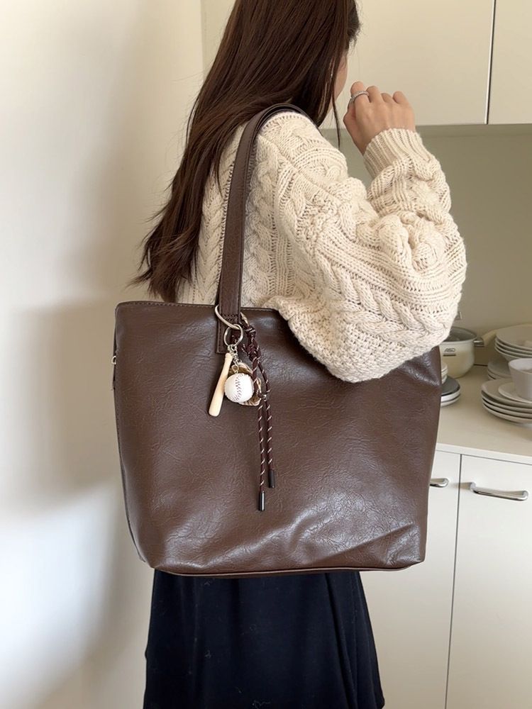 Fashionable and minimalist soft leather tote 2024 new large capacity commuting female college students, single shoulder_voghion.com