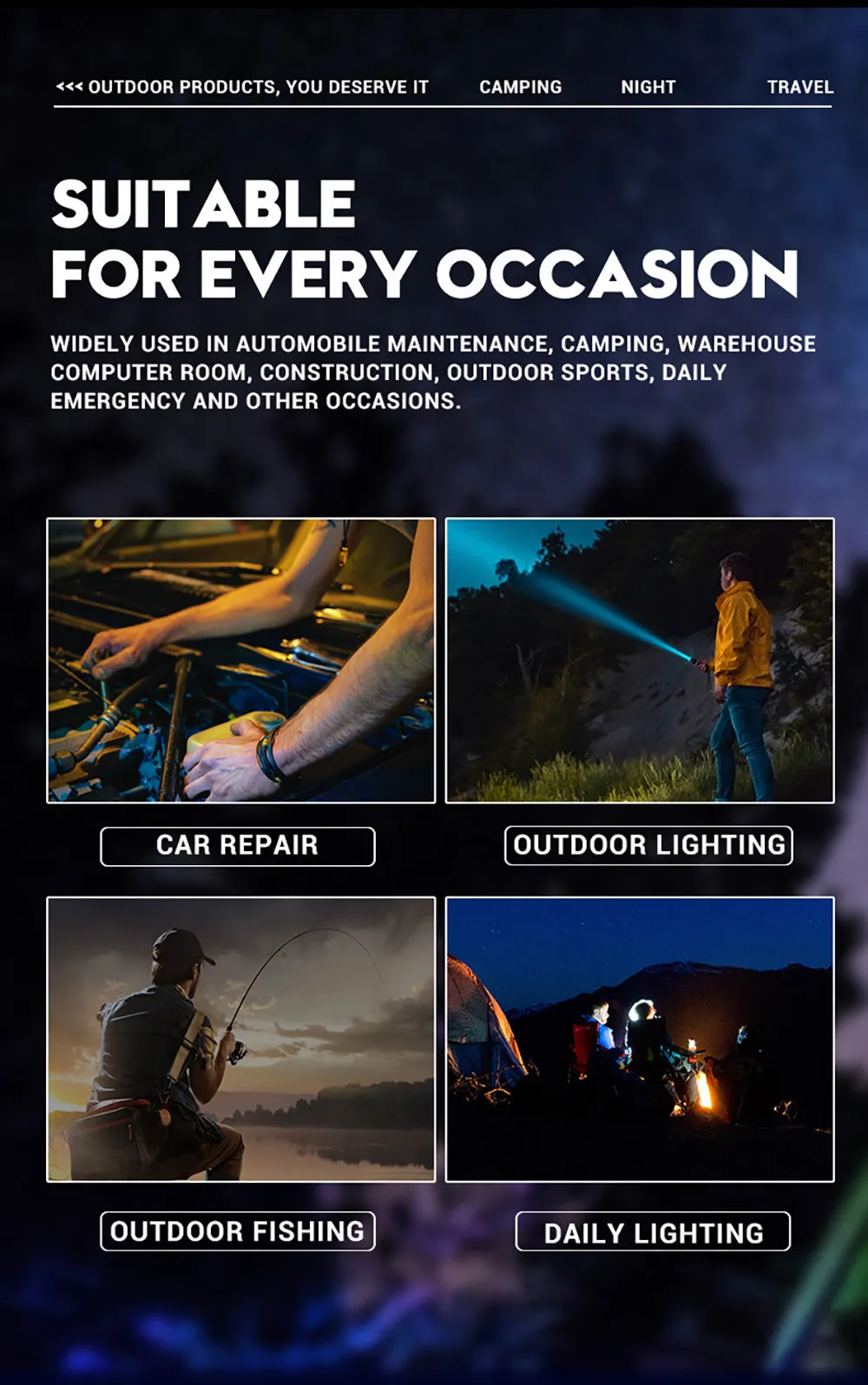 Jauns spēcīgs gaismas patruļas kempings, USB uzlāde āra fotografēšanai, dzidrs lāzera lukturītis ar COB_voghion.com