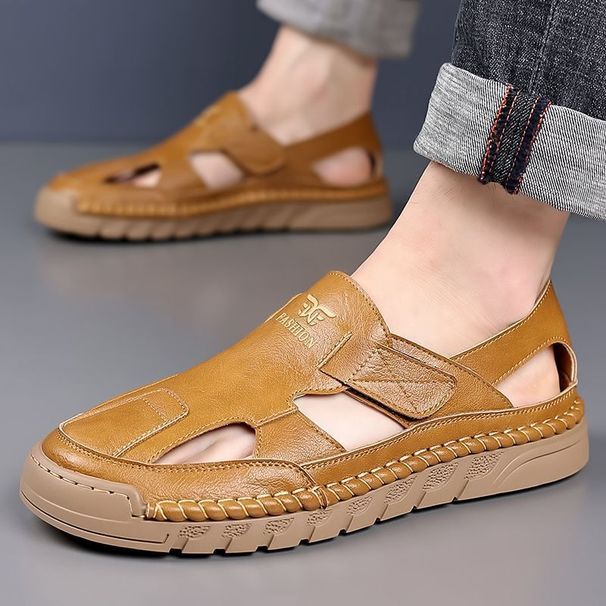 Sandali traspiranti da uomo, scarpe con fori, scarpe comode in pelle da guida casual da uomo con suola morbida_voghion.com