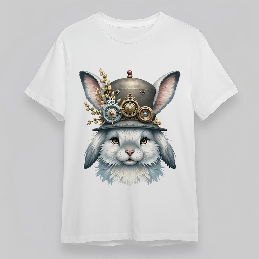 Women's Steampunk Rabbit Red Ball Cap T-Shirt White Short Plus Size Cotton_voghion.com