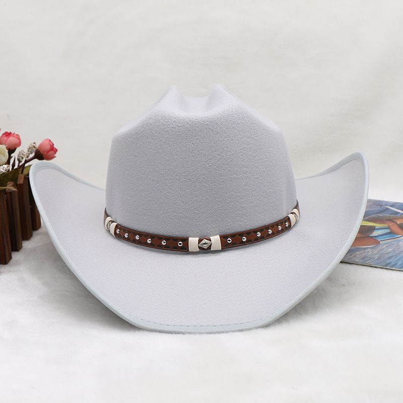 férfi retro cowboy kalap, övdíszes filc kalap, tibeti stílusú kalap, gyapjú filc kalap, western stílusú kalap_voghion.com