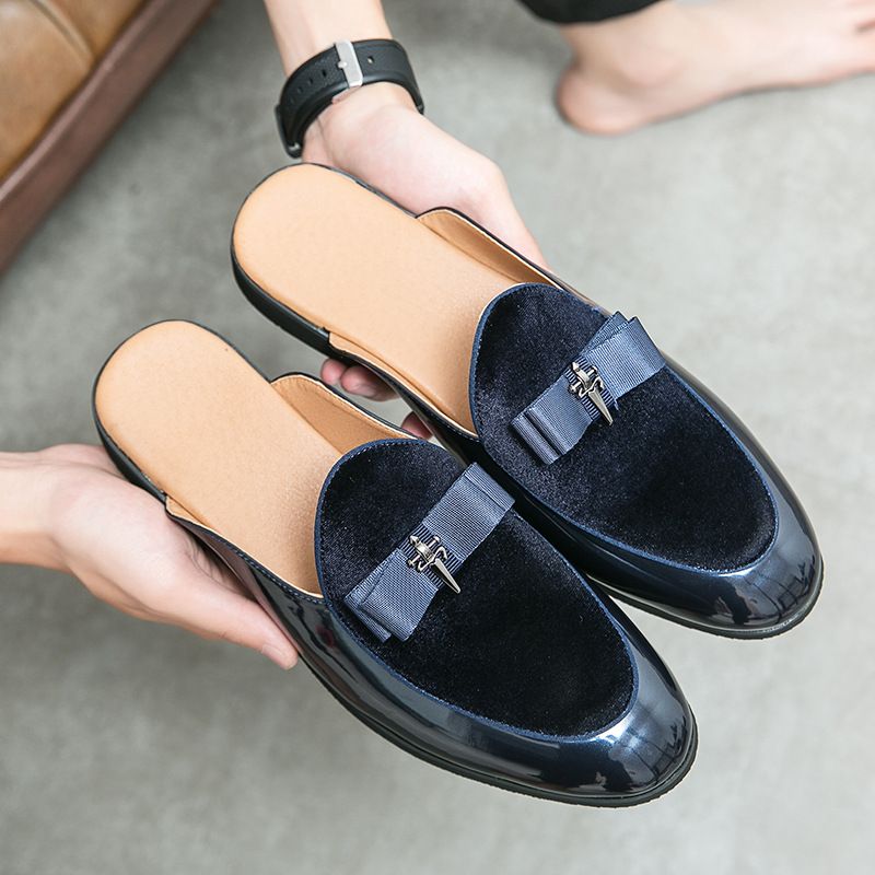 Wind Plus Size Half Slippers Without Heels, Bean Men's Autumn And Winter Lazy Shoes, Casual Leather Shoes For One Foot_voghion.com