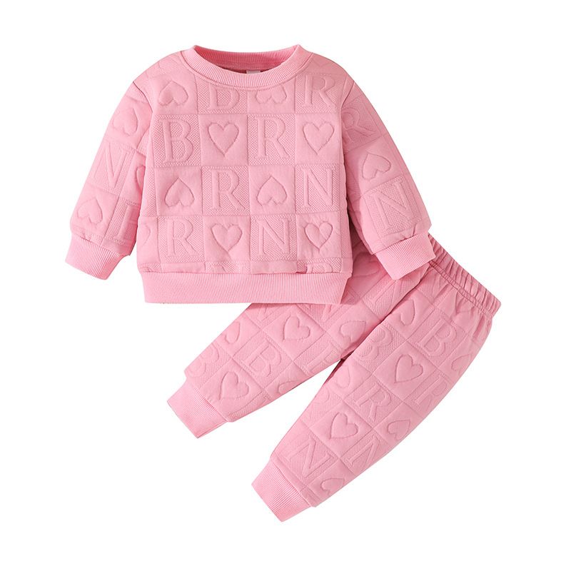 Mother & Kids Europäisches und amerikanisches neues Baby-Langarmoberteil mit Rundhalsausschnitt + zwei Hosen mit Buchstabendruck 2023 Frühlings- und Herbst-Freizeitanzug_voghion.com