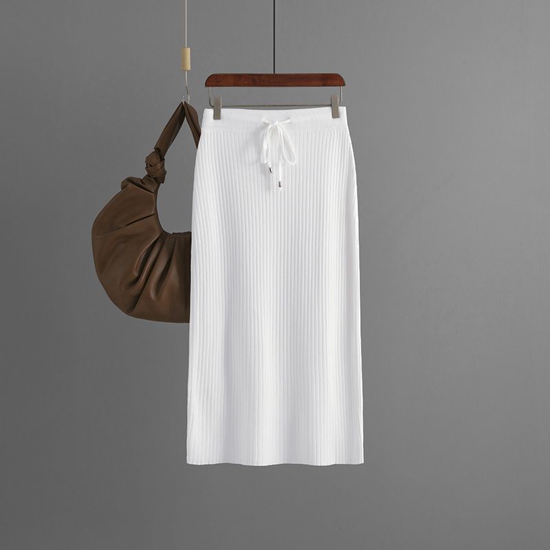 Vêtements pour femmes jupe tricotée femme 2023 nouveau sac hanche jupe couleur unie glace soie mi-longue jupe en laine_voghion.com