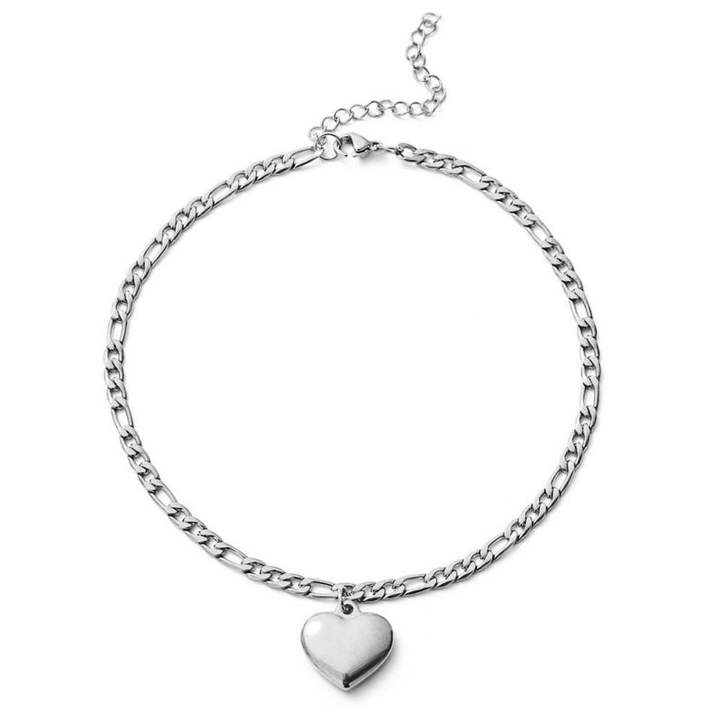 Pulsera de acero inoxidable estilo coreano con colgante de corazón y cadena tipo fígaro para mujer, joyería de playa_voghion.com
