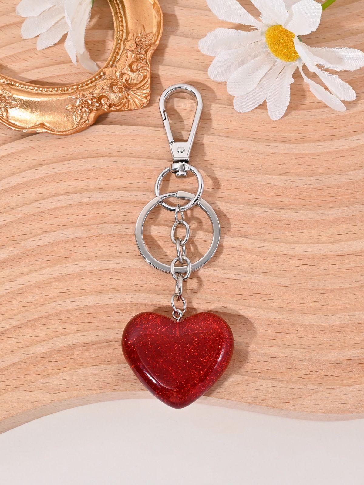 Llavero para coche con colgante de bolso de fresa y cereza con corazón de purpurina roja_voghion.com