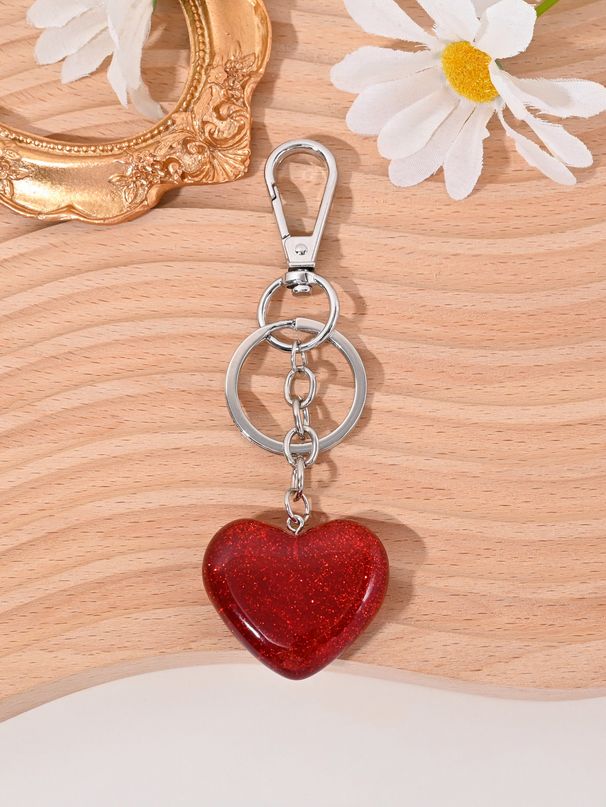 Llavero para coche con colgante de bolso de fresa y cereza con corazón de purpurina roja_voghion.com