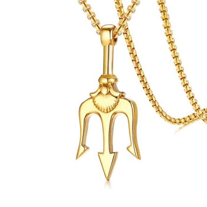 Fashion Original Design Titanium Steel Sea King Trident Pendant Necklace Men's Domineering Hip-Hop Pendant Necklace_voghion.com
