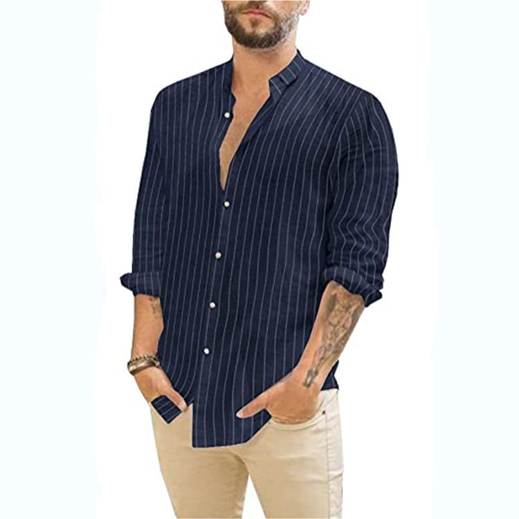 2024 Gestreifte Strickjacke für Herren mit digitalem Aufdruck, lässiges Langarmhemd_voghion.com