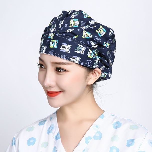 Pure Cotton Puff Hat för kvinnor för matlagning, anti och catering, kockhatt, anti håravfall, arbetssköterska tryckt hatt_voghion.com