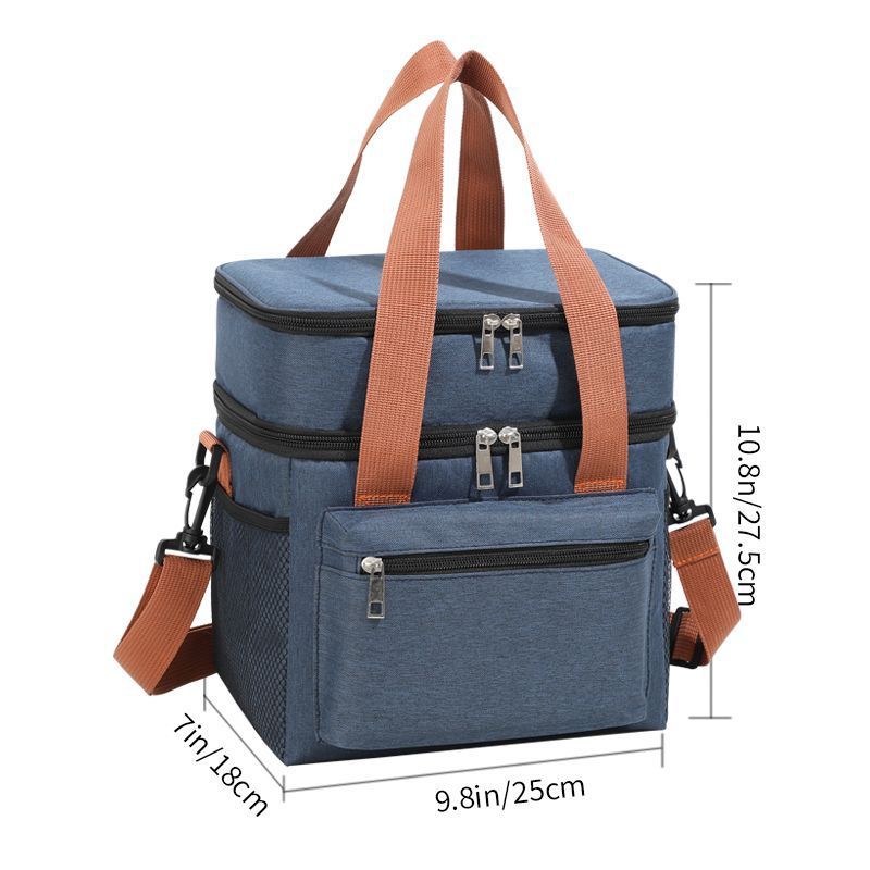 Borsa termica per il pranzo di grande capacità, a doppio strato, per campeggio, picnic, a tracolla, a tenuta stagna, con tracolla regolabile._voghion.com