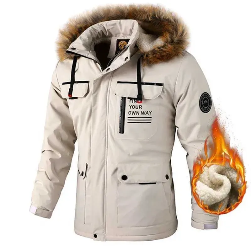 Men's Down 2022 Winter New Fleece Warm Thick Parkas Fashion Hooded Fur Collar Windproof Parka Coat Classic Casual Jacket_voghion.com