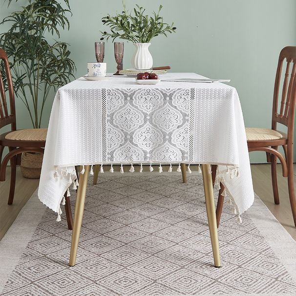 Tischdecke mit Fackelblumenspitze – Rutschfeste rechteckige Esstischdecke für Zuhause und Café (Weiß/Grau, 5 Größen) – Polyester_voghion.com