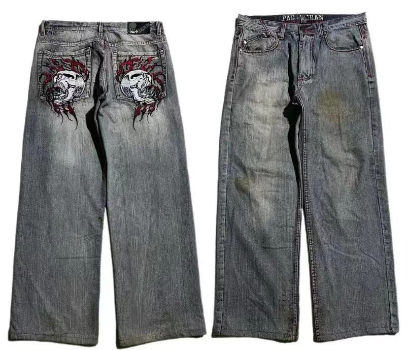 Men's Clothing  retro distressed washed jeans men's  brand teenagers wide-leg workwear heavy-duty design casual pants_voghion.com