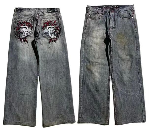 Men's Clothing  retro distressed washed jeans men's  brand teenagers wide-leg workwear heavy-duty design casual pants_voghion.com