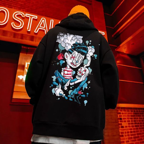 Felpa con cappuccio da uomo casual e cool doll con stampa fronte-retro_voghion.com