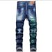 Herren Slim Fit Mid-Rise Distressed Patchwork Jeans – Stretch-Denimhose mit Print-Design für die Freizeit_voghion.com