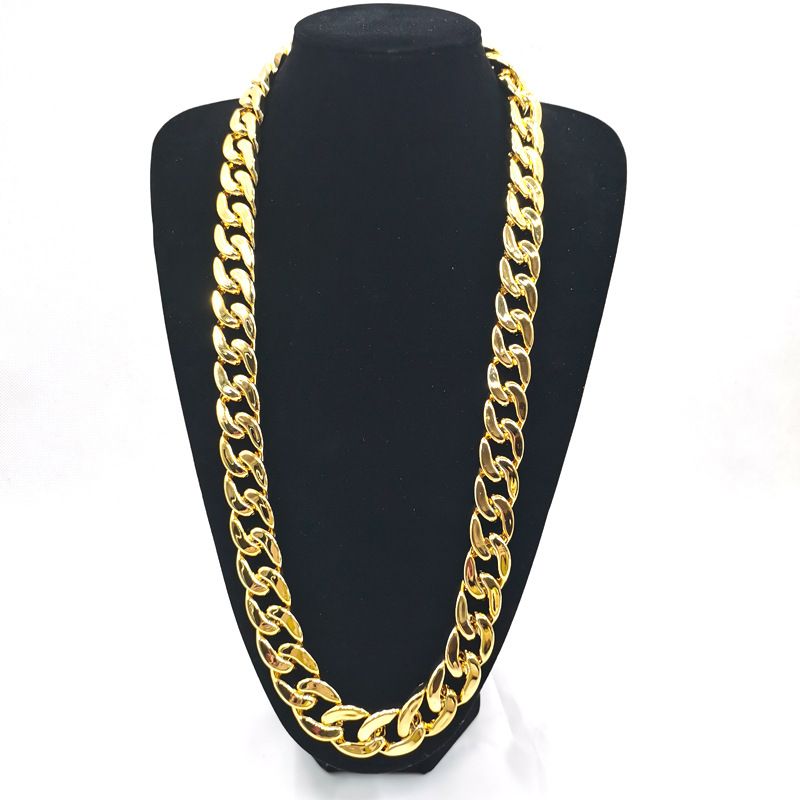 Collana con catena in oro grande, placcata in acrilico ABS da 2 cm, con personalità cubana_voghion.com